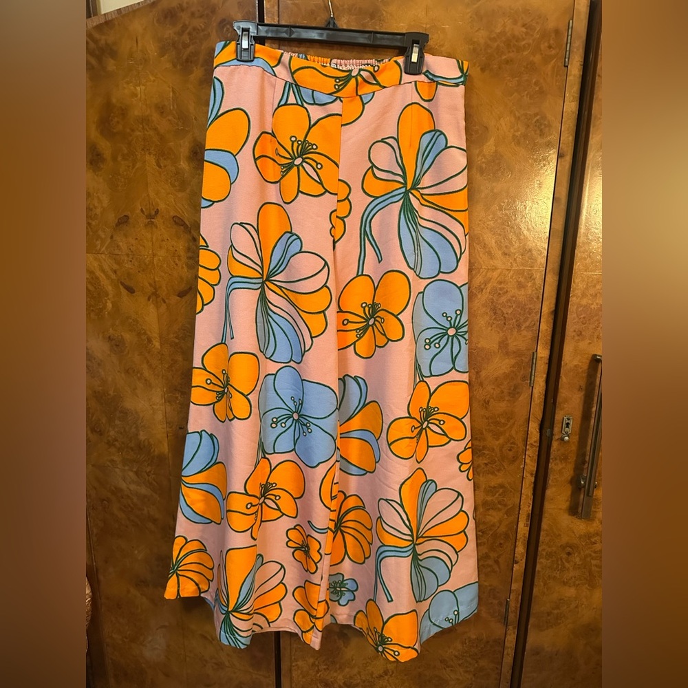 Traffic People Orange and Blue Floral flare pants - XL